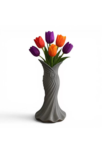 Generic Brand Plastic Nordic Bohemian Women's Plastic 3D Vase 22 cm Gray