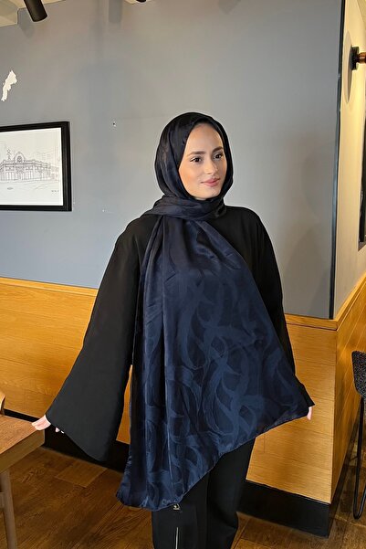 YILDIZ SCARFS Premium Jacquard Shawl Ivy Pattern - Navy Blue