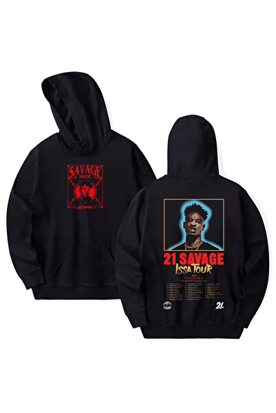 STİL-X 21 Savage Printed Cotton Long Sleeve Hooded Sweatshirt with 3 Thread C...
