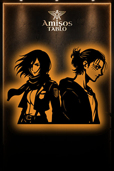 AMİSOS ATÖLYE Mikasa & Eren Lazer Kesim LED Işıklı MDF Duvar Tablosu | Anime ...