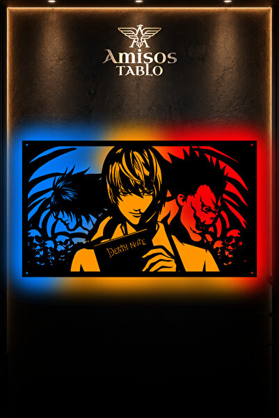 Death Note Lazer Kesim LED Işıklı MDF Duvar Tablosu | Anime Duvar Dekoru