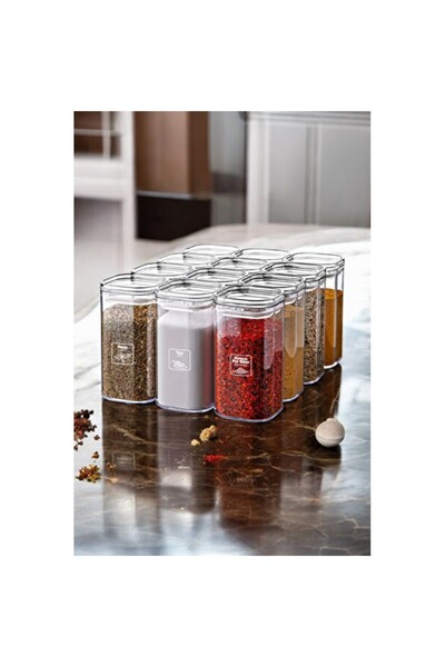 Empressco 12-Piece Acrylic Vacuum Square Spice Container Set, 250 Ml, Stylish...