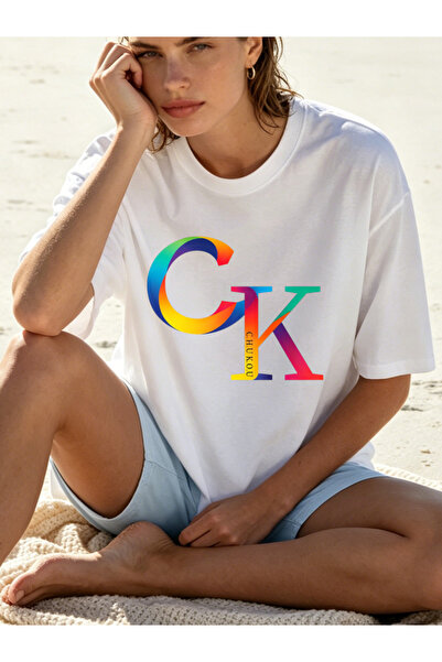 Fleck تي شيرت نسائي بشعار Rainbow Ck بتصميم صيفي كاجوال