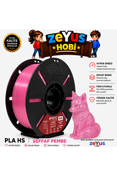 ZEYUS HOBİ Generic PLA HS Hyper Speed Filament – ŞEFFAF PEMBE | 1.75 mm | 100...