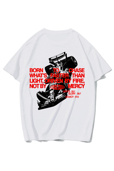 BRZ COLLECTION Unisex Oversize Born to Chase T-Shirt (White)