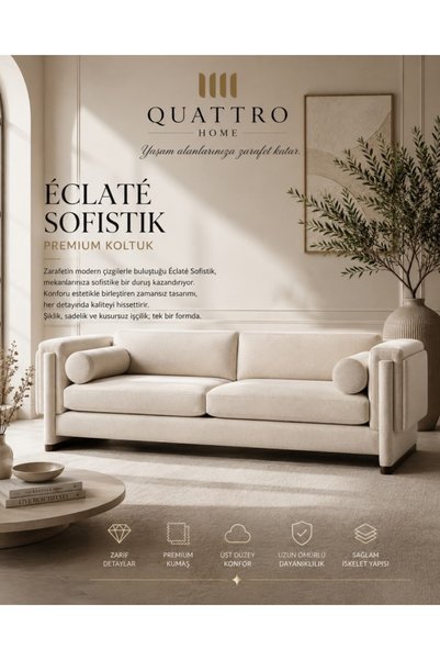 QUATTRO HOME Éclaté Sofistik Krem Silindir Minderli Premium Koltuk