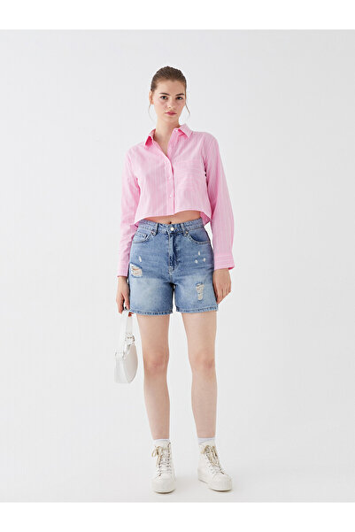 LC Waikiki TRENDLUCKY شورت جينز نسائي ممزق بتفاصيل مميزة من نوع Bermuda Fit
