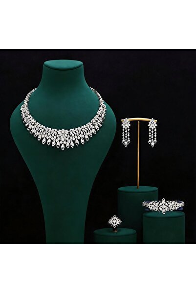 jewerlystore Luxury Full Pave Marquise & Teardrop CZ 4-Piece Bridal Jewelry S...