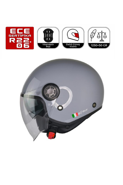 freem FR612 Gri Motosiklet Kaskı Güneş Vizörlü Yarım Açık Motorcu Kask