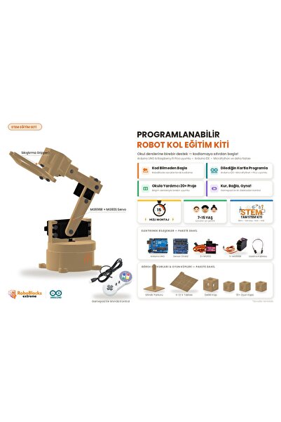 Arduino 4 Eksenli Programlanabilir Robot Kol Eğitim Kiti Uyumlu STEM Robotik ...