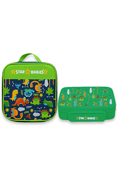 STAR BABiES - Green Jungle Bento Lunch Box with 4 Compartments, BPA Free, Lea...