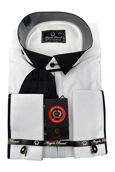 OEM Cămășă albă cu dungi negre, Angelo Roma, slim fit, bumbac-poliester, L