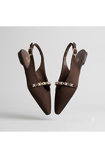 KİNDEP (Gedik Paşa) Closed Toe Stone Detailed Daily Women's Flat Shoes Brown
