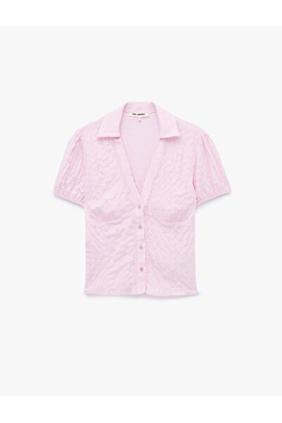 Koton V Yaka Balon Kollu Viskon Slim Fit Gömlek