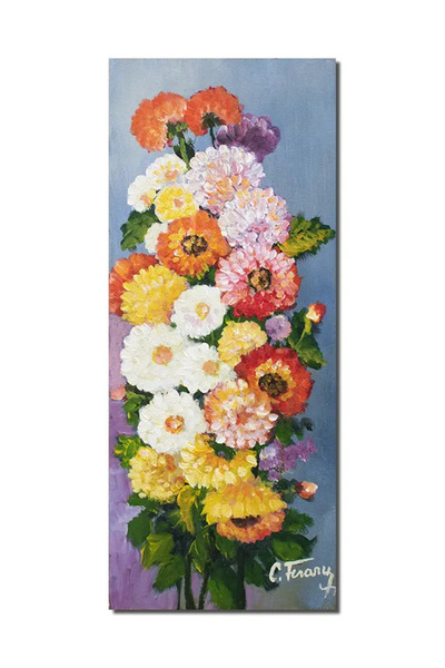 artnova Ръчно рисувана картина, Цветя от бабината градина, 60x25см маслени бо...