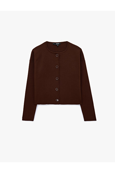 Koton Buttoned Long Sleeve Crew Neck Knitwear Cardigan