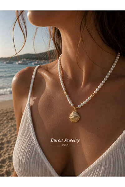 BURCU JEWELRY Deniz Kabuğu Figürlü Gold İnci Kolye