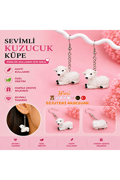 himi bijuteri aksesuar Cheerful Little Lamb Animal Figured Dangle Earrings Li...