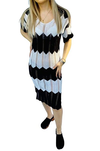 FashionApp Rochie perforată Alb/Negru