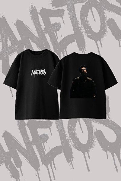 Anetos The Weeknd_2 Μπλουζάκι με στάμπα σε σχέδιο Oversize Crew Neck, Μαύρο