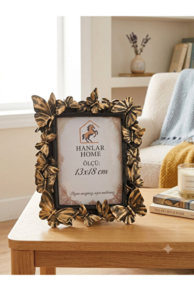 Hanlar Home Μαύρο χρυσό πλαίσιο φωτογραφιών με μοτίβο πεταλούδας 13x18 εκ. Δι...