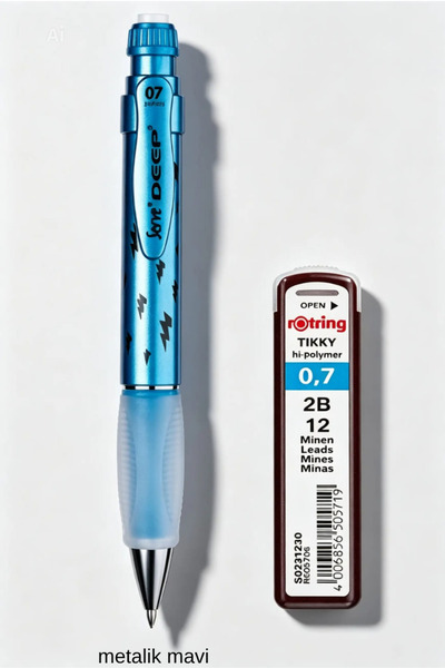 SERVE DEEP 0.7 mm uçlu kalem + 0.7 rotring uç seti mavi