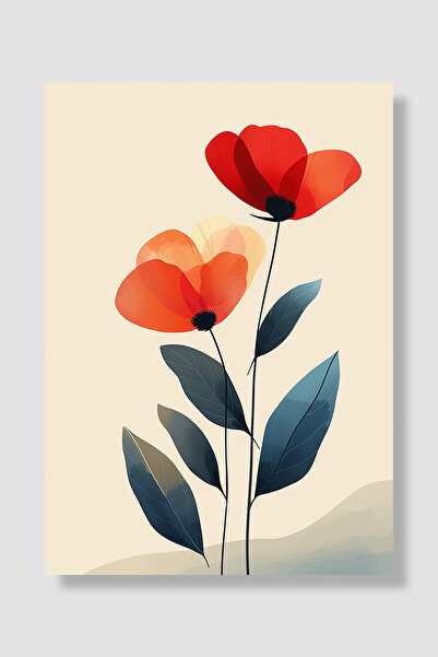 Luna Marissa Poster boem cu flori roșii de mac Decor modern de perete Artă de...