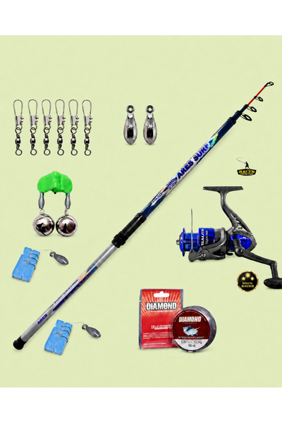 OLTAMİX Ares Surf 390 cm Olta Kamışı Bauer Testa 6000 Makine Misinalı Aksesua...