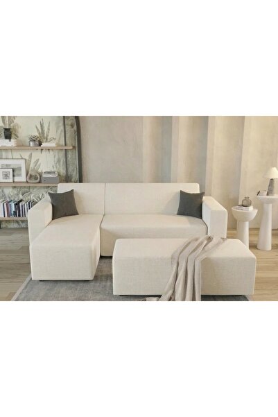 Vivense NOVA KETEN KÖŞE KOLTUK, PUFLU, SOL, KIRIK BEYAZ