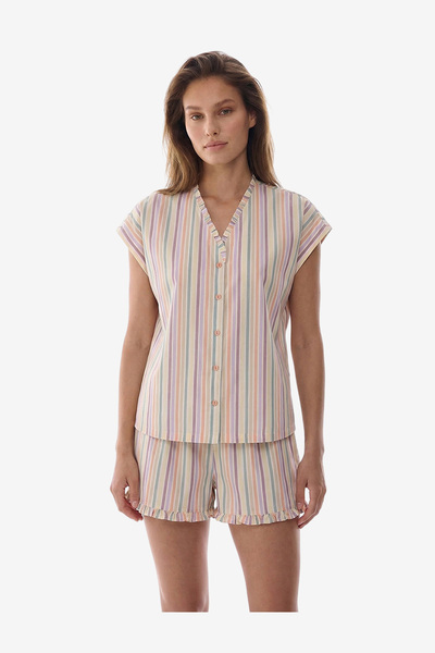 Penti Women Sweet Day Striped Short Sleeve Shorts Multicolour Set