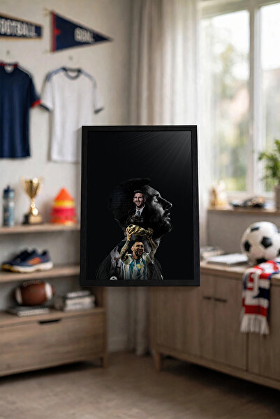 Halura Lionel Messi Goat Desenli Ahşap Görünümlü Çerçeve | 15x21, 21x30, 30x4...