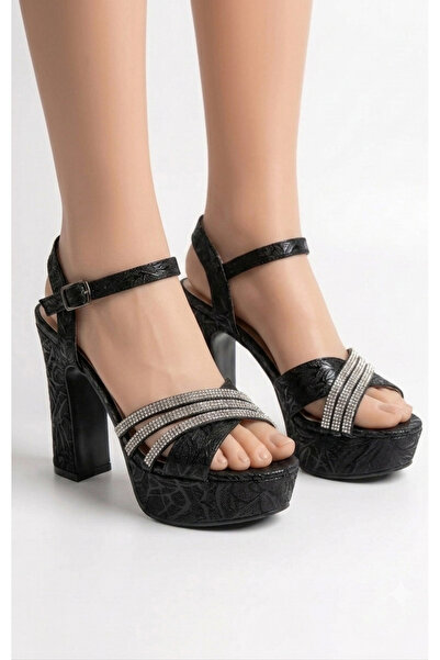 Nubbock Black Stone Cross Platform 11cm Heeled Evening Dress (Neolit ​​Sole)N...