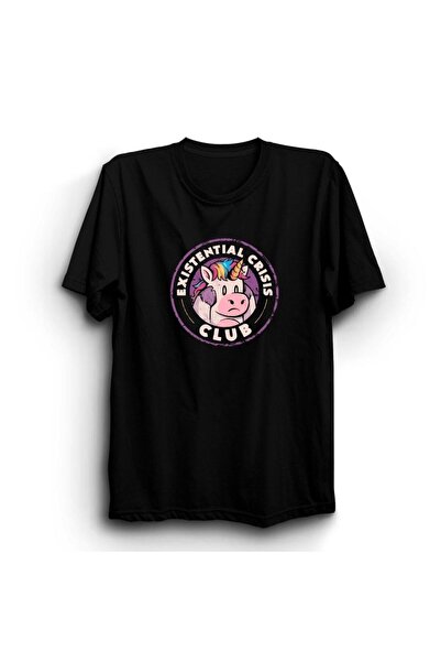 ZOKAWEAR Μπλουζάκι Existential Crisis Club, Μονόκερος, Κλαμπ Υπαίθριων Κρίσεων