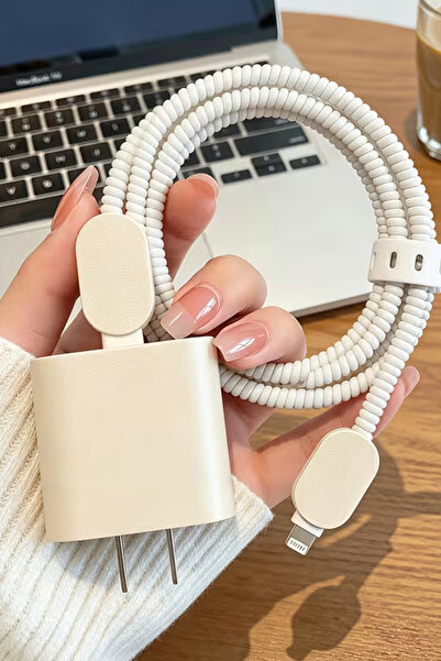 WANNA PROTECT iPhone 18W/20W/25W Deri Görünümlü Şarj Aleti Koruyucu Şarj Kabl...
