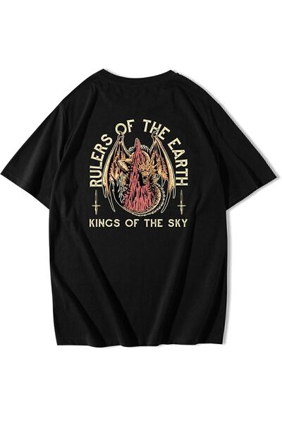 ZOKAWEAR Unisex Oversize kroj zadnji Štampano kralj zmaj T-shirt