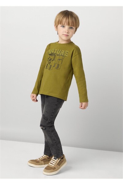 MAYORAL Boy's Elastic Waist Jeans with Vintage Detail, Ages 2-10, Gray