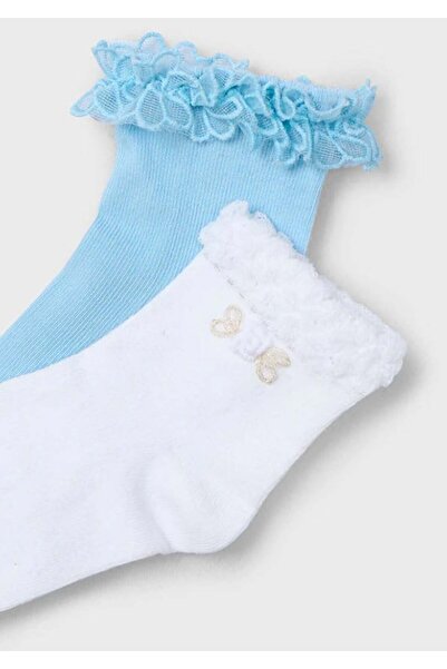 MAYORAL Girl's Ruffled Double Sock Set White - Blue