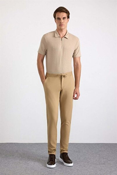 SÜVARİ Bej Slim Düz Jogger Pantolon