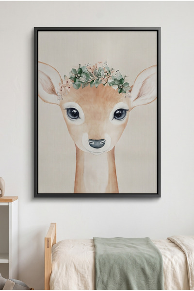 Jasmine Art Boho Deer Kids Wall Art | Portrait Framed Canvas Print | Luxury M...