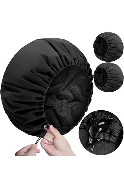 Arabest 2-Pack Dual Waterproof Adjustable Terry Lined Shower Cap,Large Reusab...