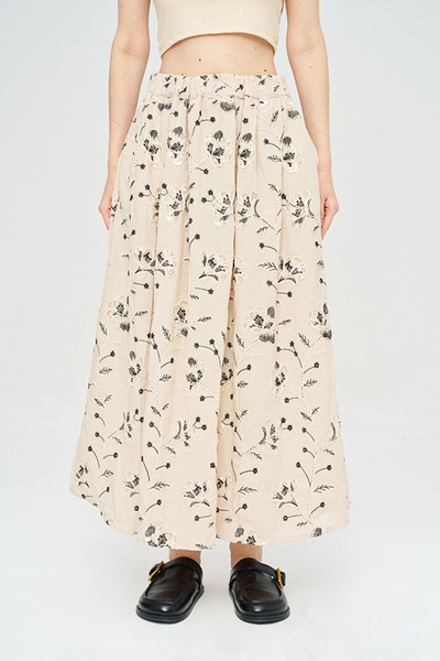 Orfeo Negro Women's Floral and Leaf Embroidered Sequined Maxi Skirt