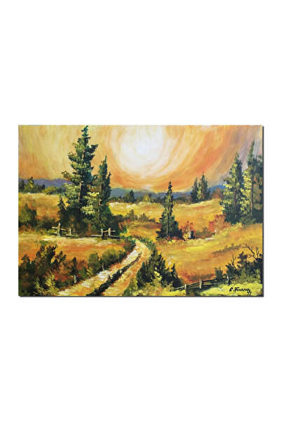 artnova Tablou peisaj apus de soare pictat manual, Maretie, 70x50cm ulei pe p...