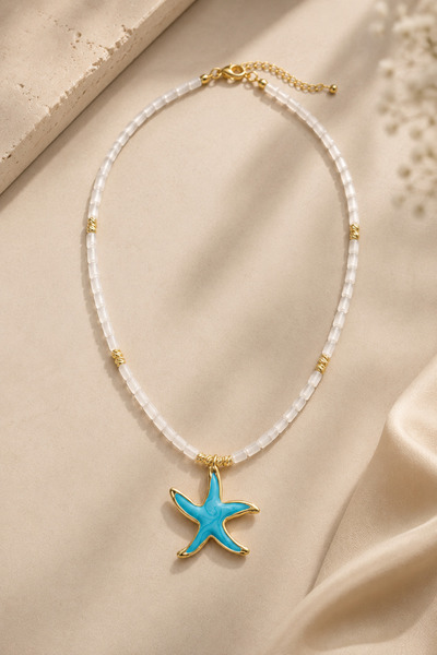Alexis Carrel Lucina Blue Starfish Figured Bead Necklace