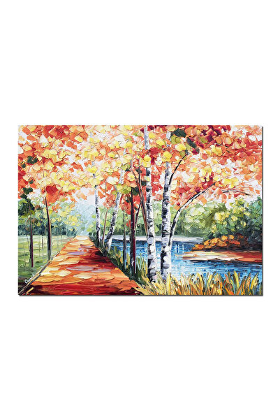 artnova Ръчно рисувана 3D пейзажна картина, На брезова алея, 70x50см, маслени...