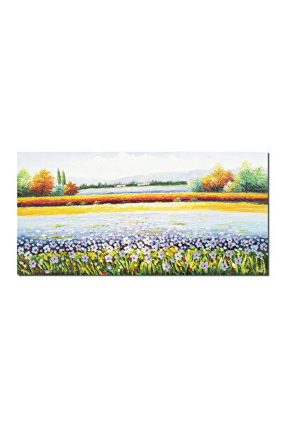 artnova Tablou gigant peisaj cu flori pictat manual, Camp inflorit, 140x70cm ...