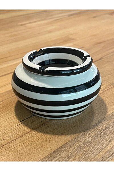 VonaHome Ceramic Ashtray Green/Black/Gray Striped - Ø11X6,5Cm