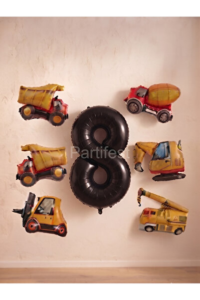 Partifest Set of 6 Mini Construction Themed Foil Balloons - Construction Mach...