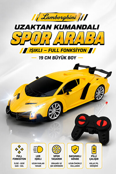 YILDIRIM OYUNCAK Pilli Uzaktan Kumandalı Lamborghini Spor Araba 19cm – LED Iş...