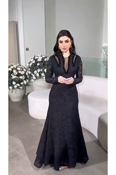 NALA FASHION Luxurious Black Dress with High-End Design Combining Luxurious Lace