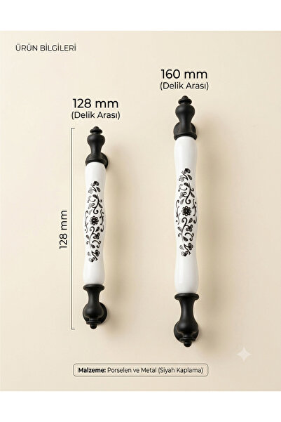 Arion Porselen Mobilya Kulpları Dolap Çekmece Mutfak Kulpları 128 mm 160 MM K...